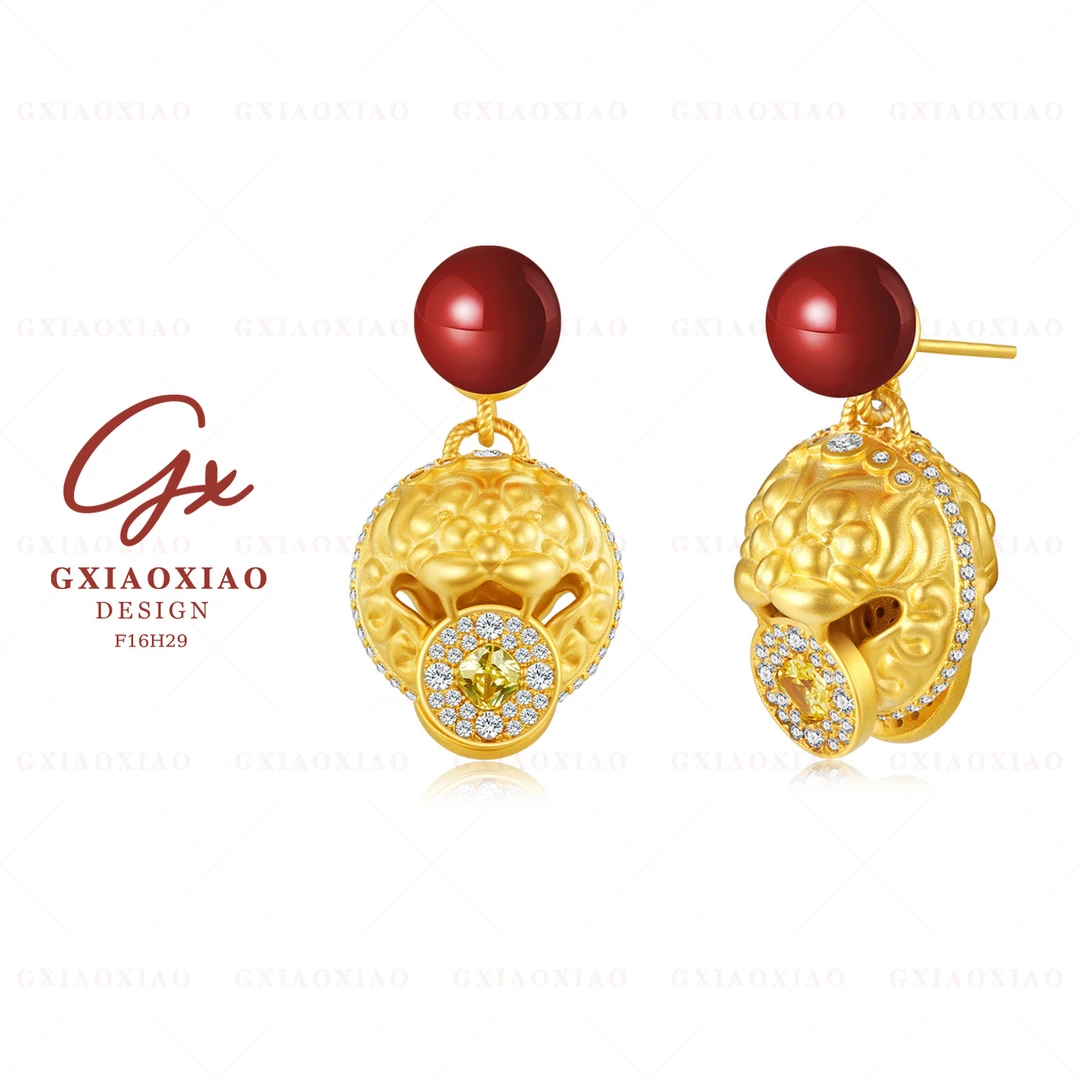 G XIAOXIAO 镀K金 【醒狮】中式气质复古小狮子耳环 F16H29