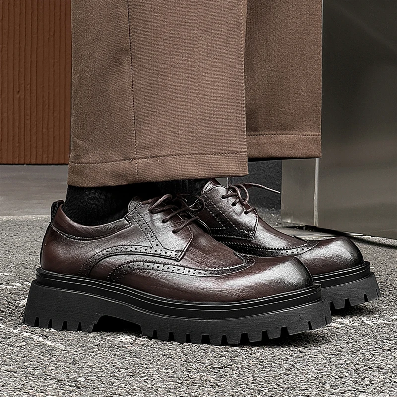 CATIA SELI休闲皮鞋商务正装鞋子男士厚底增高布洛克大头德比鞋