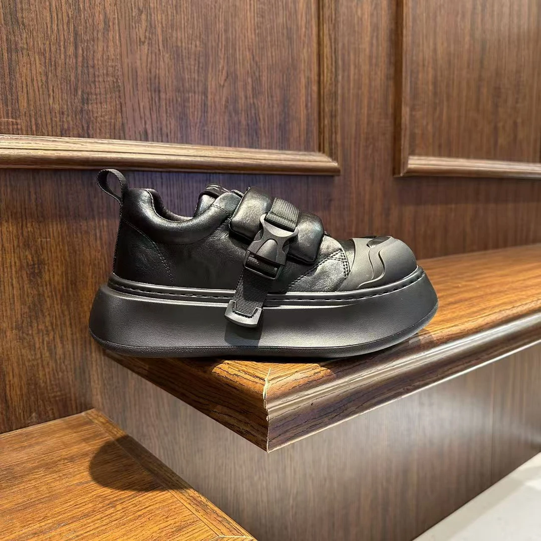 加绒保暖单棉同款秋冬男士个性搭扣时尚百搭圆头低帮厚底休闲鞋