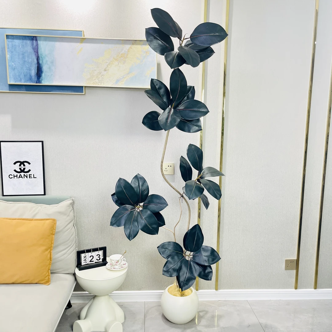 橡皮树仿真绿植假绿植黑金刚盆栽造景轻奢风家居客厅大型落地摆件