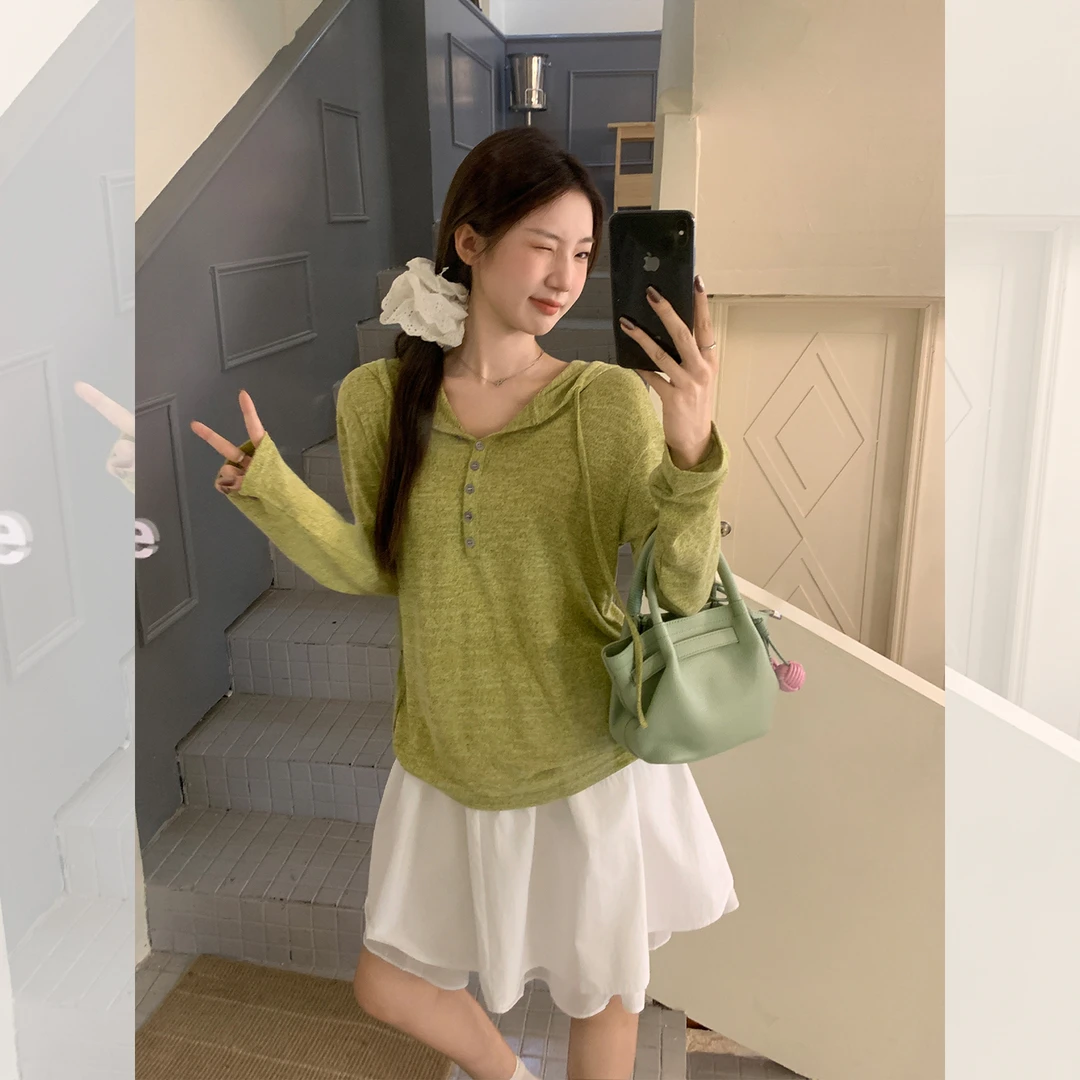 黄绿色抽绳连帽衫女2025年秋季新款洋气减龄宽松长袖上衣显瘦春秋