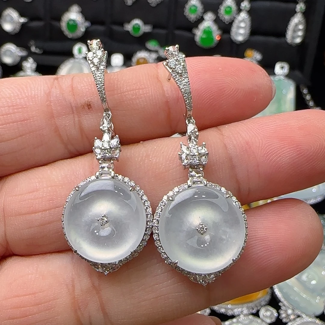 18K金镶嵌翡翠耳饰天然翡翠