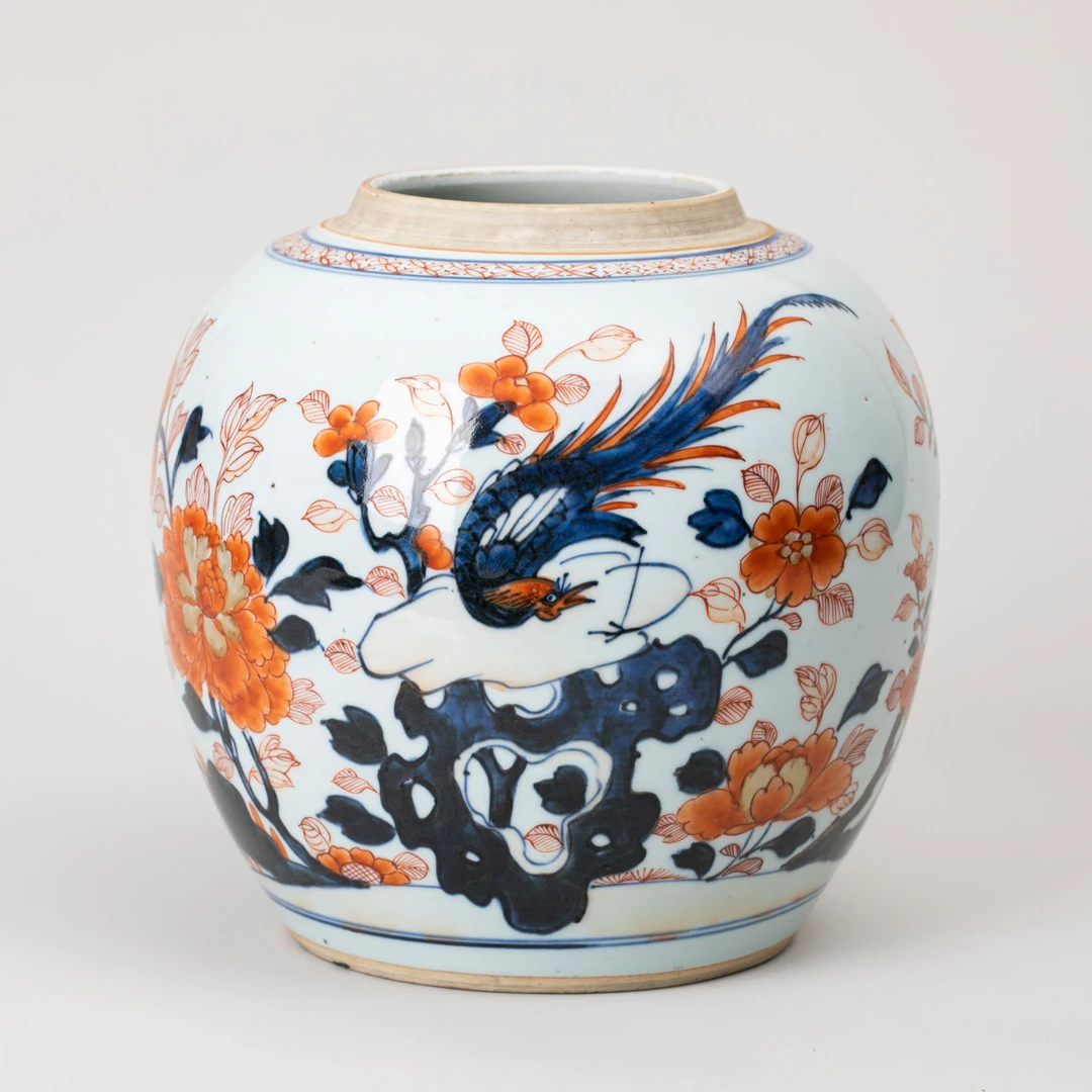 【古董】15、清康熙 青花矾红彩描金玉堂富贵图罐