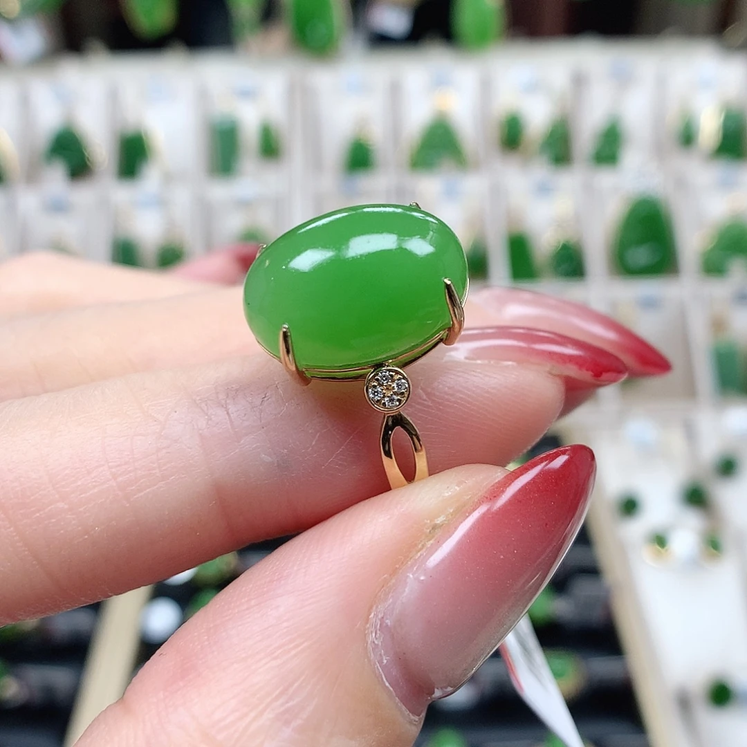 和田玉（碧玉）18K金镶嵌戒指114