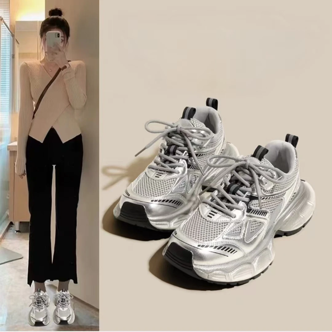 厚底老爹鞋2025新款女款夏季百搭女鞋爆款显脚小增高跑步休闲运动