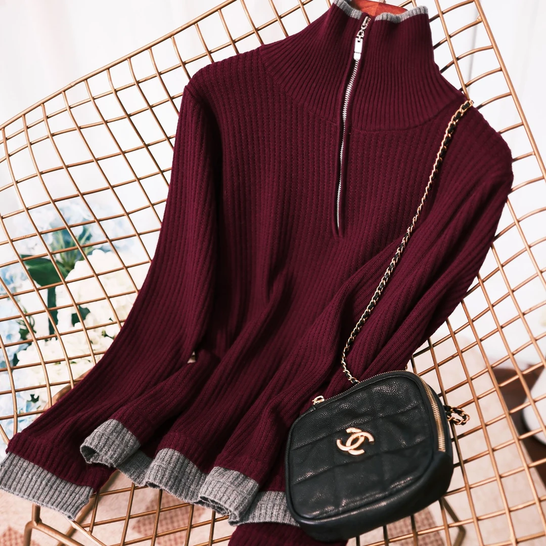 《叶子妃》刺绣条纹上衣针织毛衫秋冬保暖打底衫 LW879