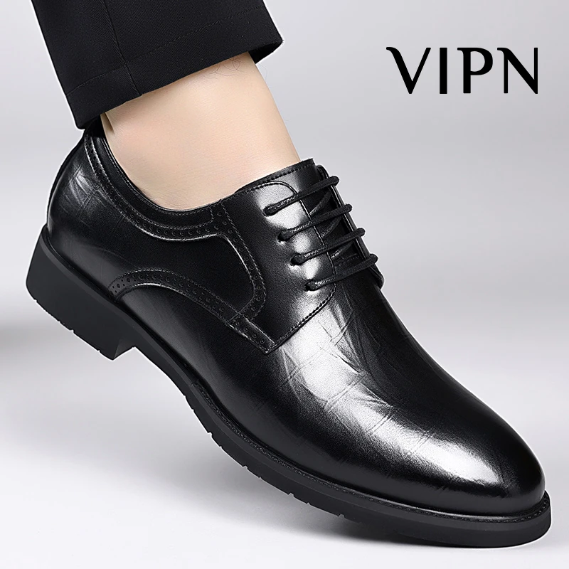 VIPN国际男鞋2025秋季新款商务正装皮鞋男英伦风压花新郎西装婚鞋