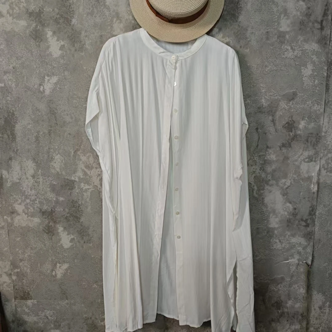 【沐木流浪记】白色大开叉铜氨丝百搭休闲女装衬衫计划z