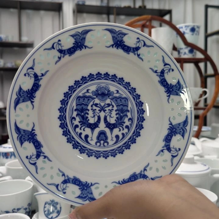 瓷孔雀8寸汤盘两只装