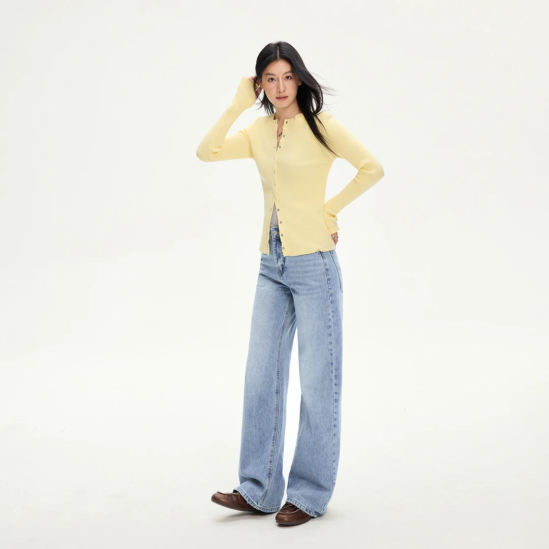 2025秋装年季新款潮牌猫须水洗高腰宽松直筒拖地牛仔裤女