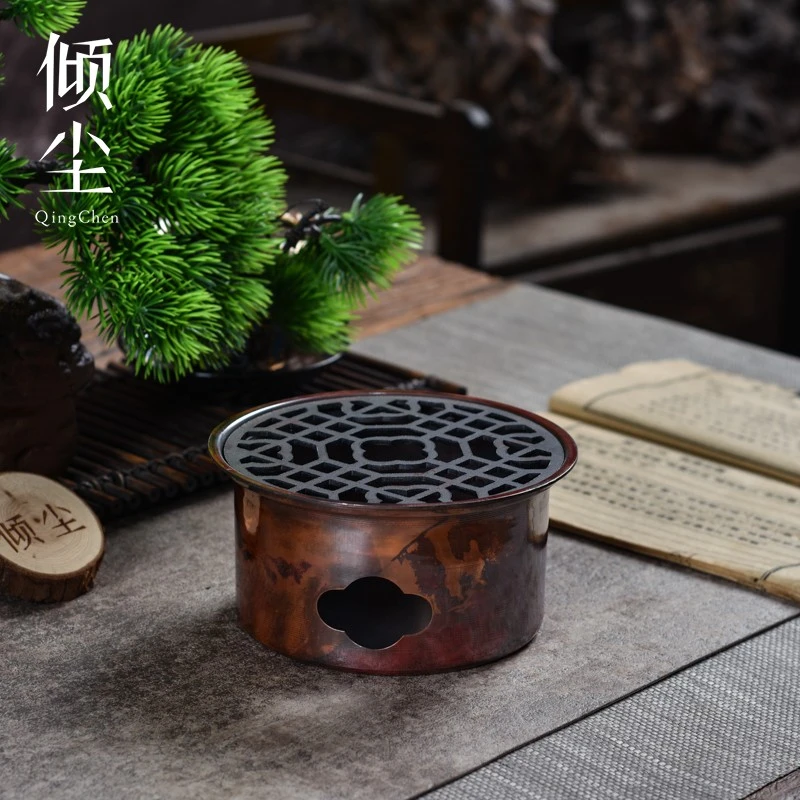 淬火紫铜温茶炉做旧纯铜火炉蜡烛煮茶底座保温暖茶器提香器温茶器