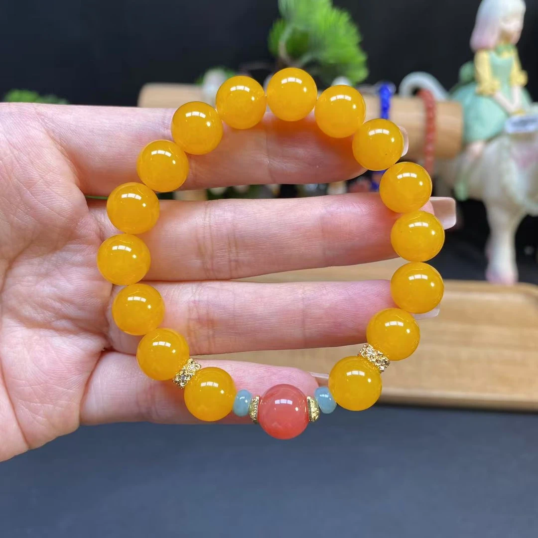 【石英岩玉10m手串】A1037搭配盐源路路通翡翠算盘时尚百搭鸡油黄