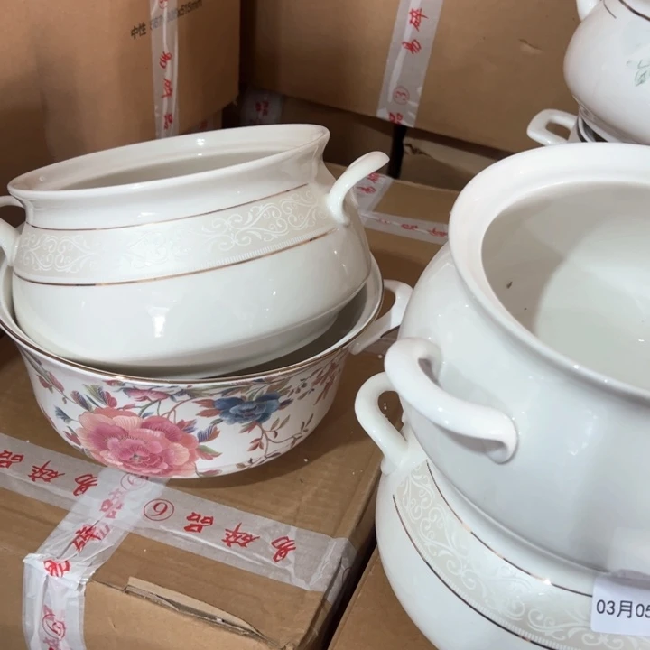36%以上骨粉骨瓷随机无盖双耳汤煲一个