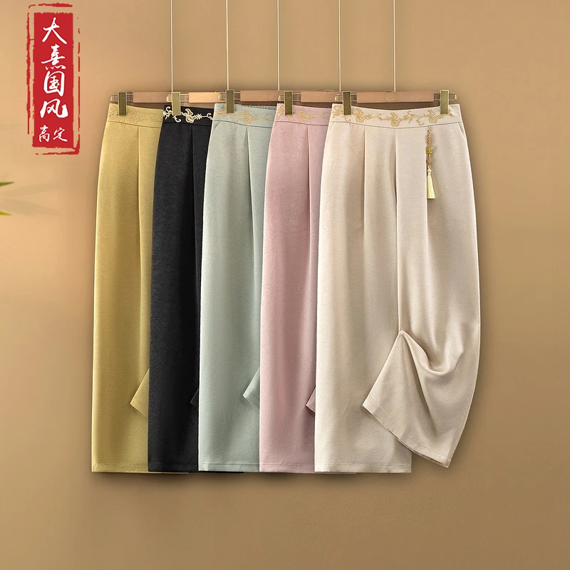 【锦色】夏季2025新款新中式休闲裤女宽松直筒长裤国风纯色夏季裤子