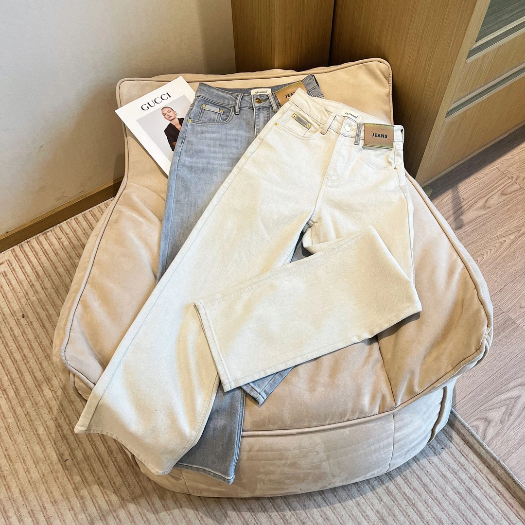 【慧子推荐】26821春季高腰设计感显瘦直筒休闲通勤牛仔裤