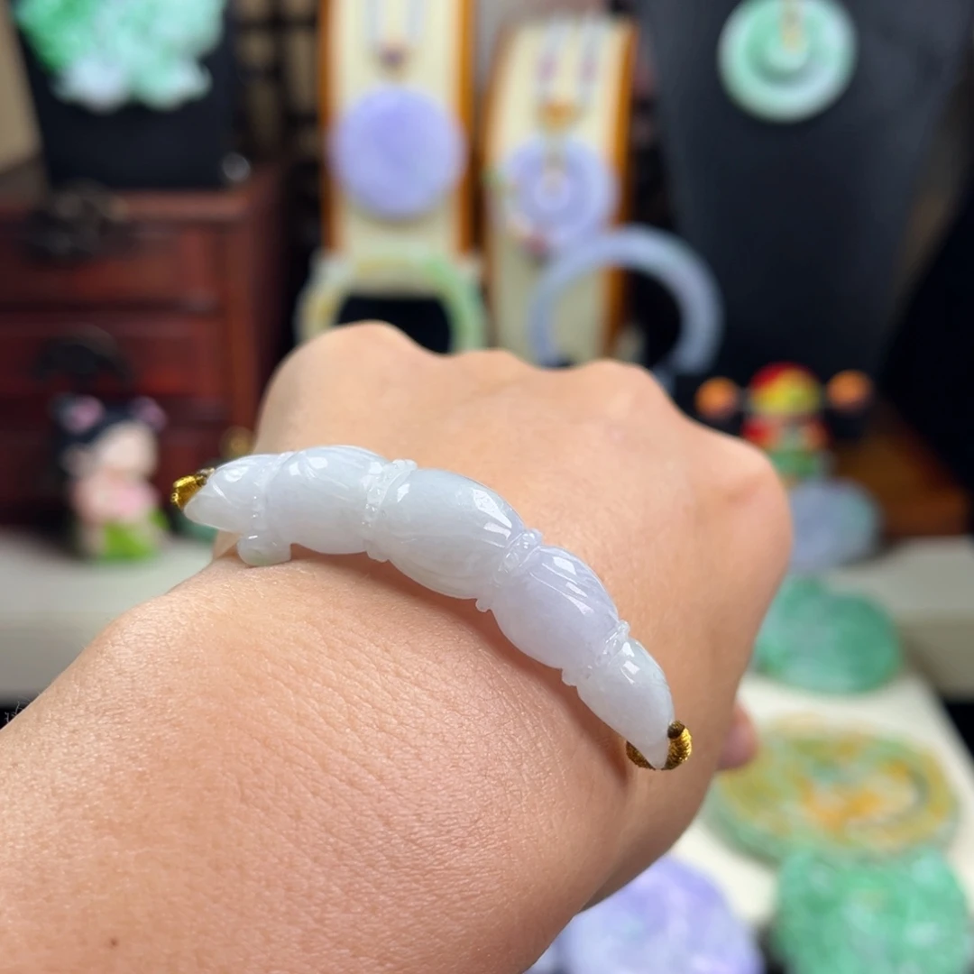 闽***)翡翠未镶嵌颈饰天然翡翠藕节弯弯