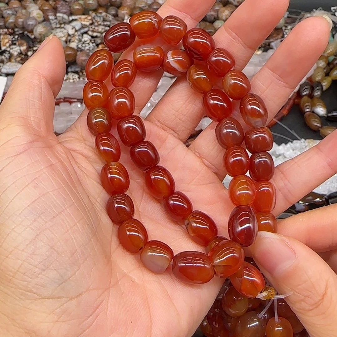 玛瑙/玉髓合金珠宝半成品红玛瑙手工枣珠9mm一条