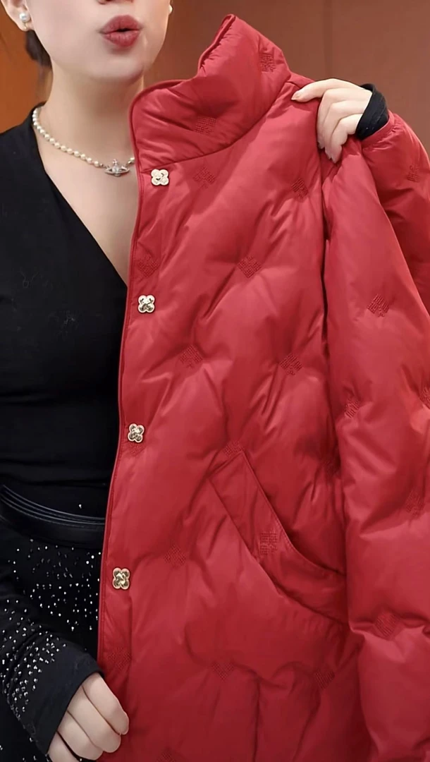 YY-{新年必入}新年红刺绣加厚羽绒服保暖