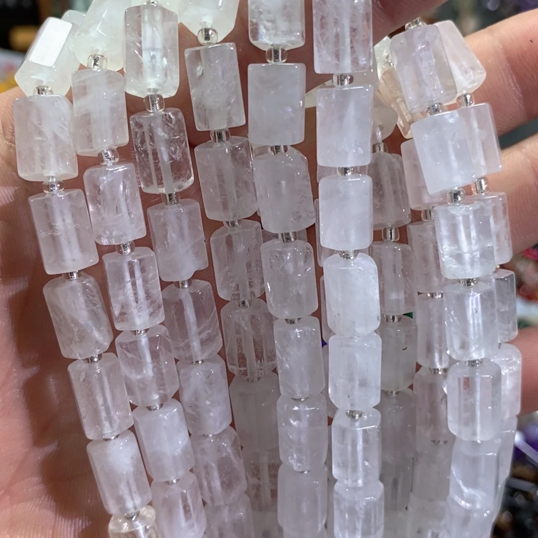 未镶嵌玛瑙/玉髓珠宝半成品天然白水晶桶切一条卡8mm