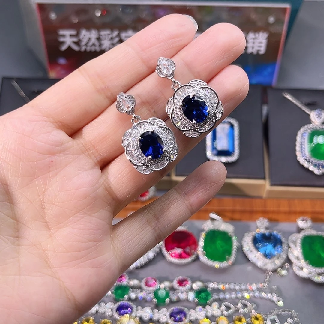 耳饰蓝宝石银S925镶嵌65