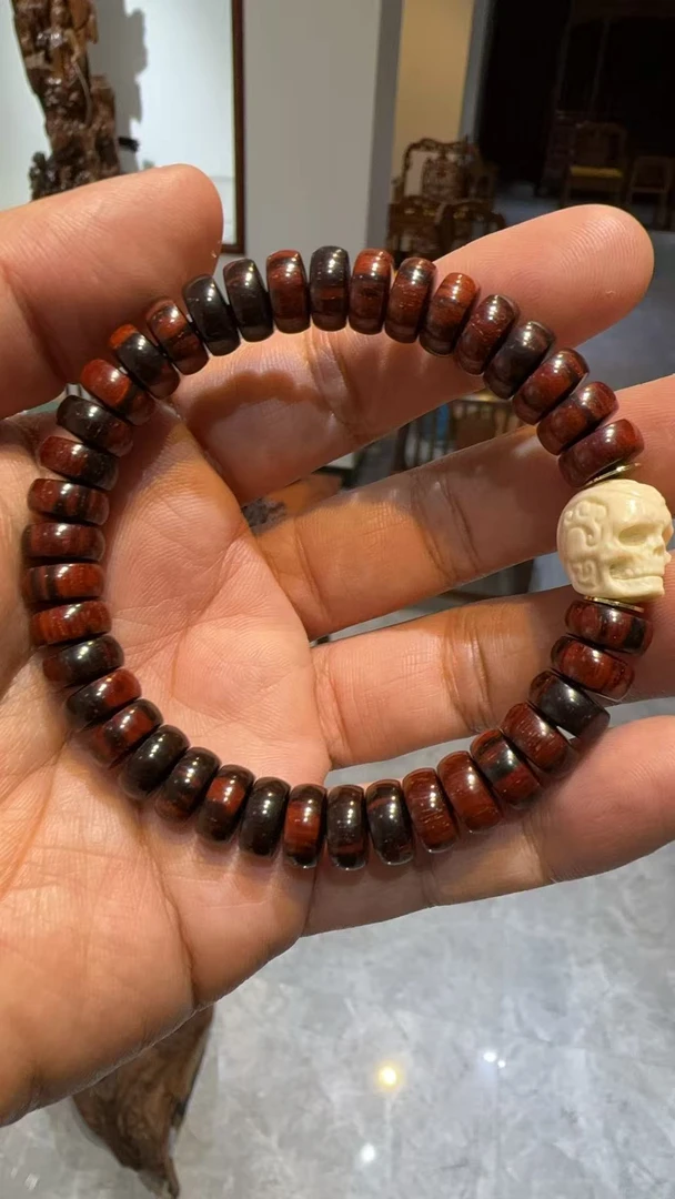 印度小叶紫檀 古琴料1.0片珠配猛犸骷髅头（重生）原创收藏孤品