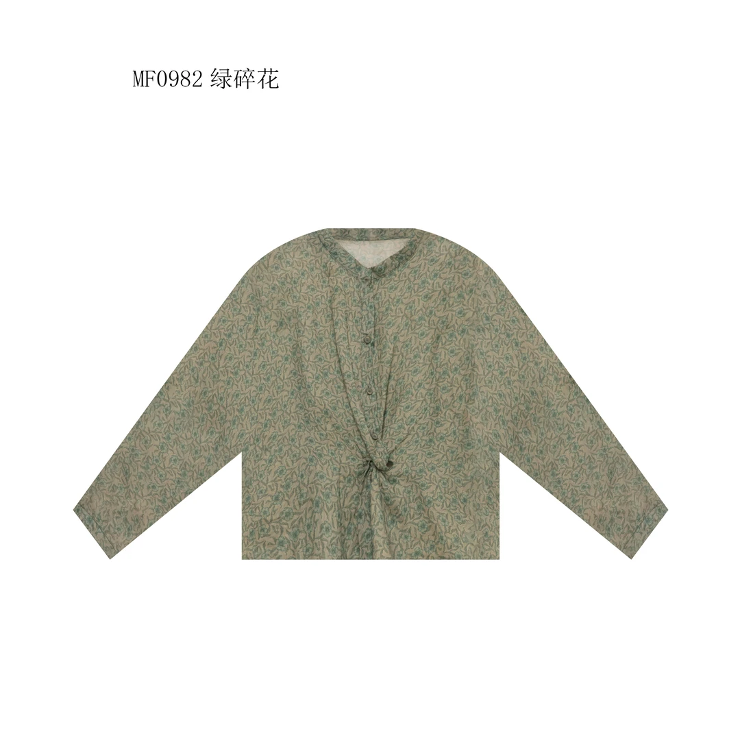 【麻訪家】MF0982绿碎花文艺碎花气质宽松百搭长袖上衣