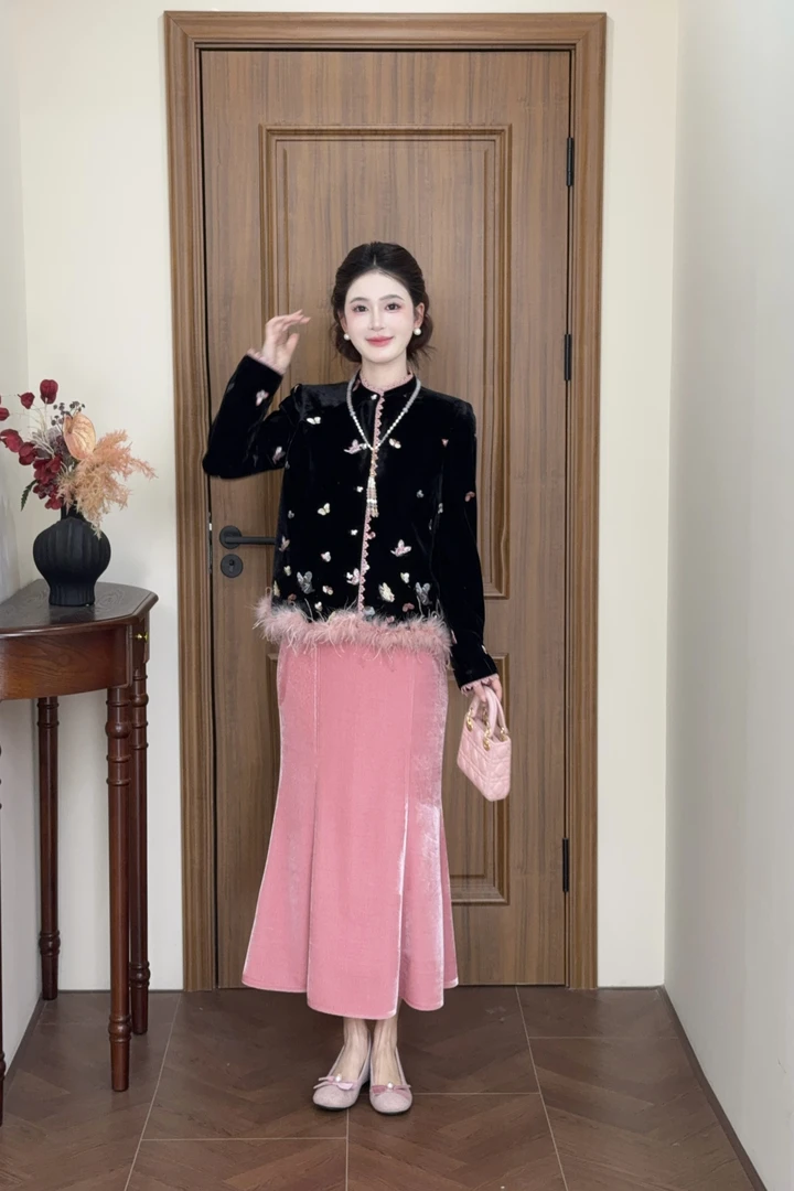 LiLi李李家【月光蝶梦】新中式蝴蝶丝绒羽绒服外套XMZH11019