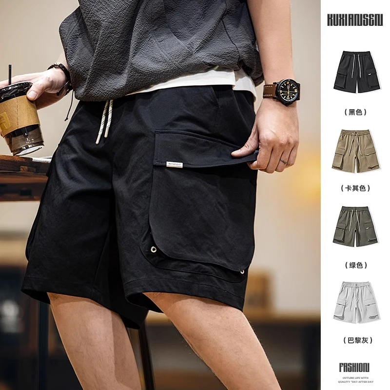 美式工装短裤男夏季新款大口袋宽松五分裤直筒运动休闲男裤子