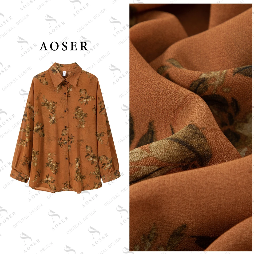 AOSER时尚印花百搭休闲新中式常规宽松显瘦衬衫女装393