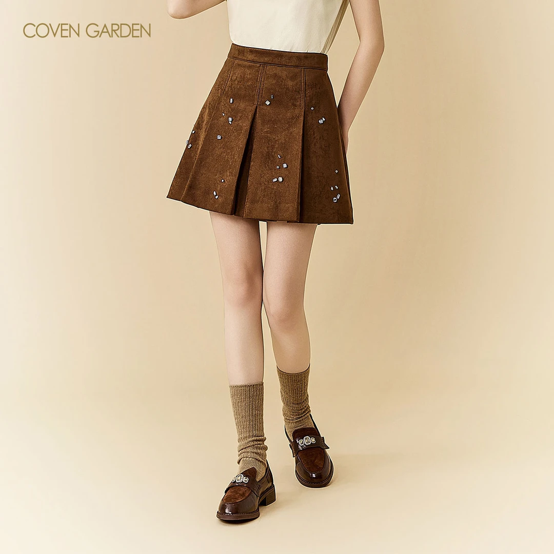 【哥文花园】麂皮绒百褶裙a字短裙CSA3074240
