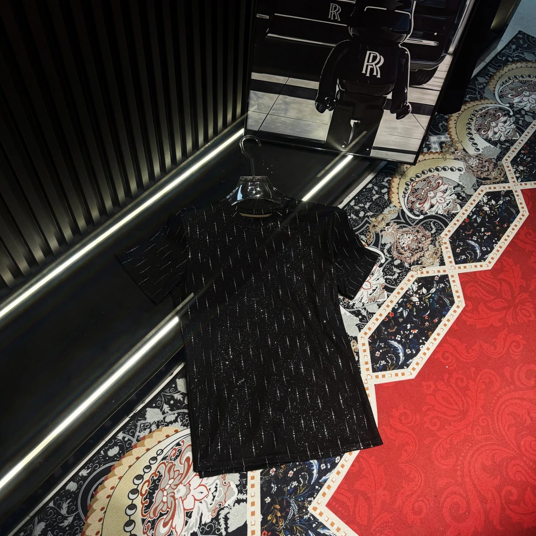 【甄选】夏季T恤男轻奢百搭男士烫金流星雨亲子圆领设计师短袖2501