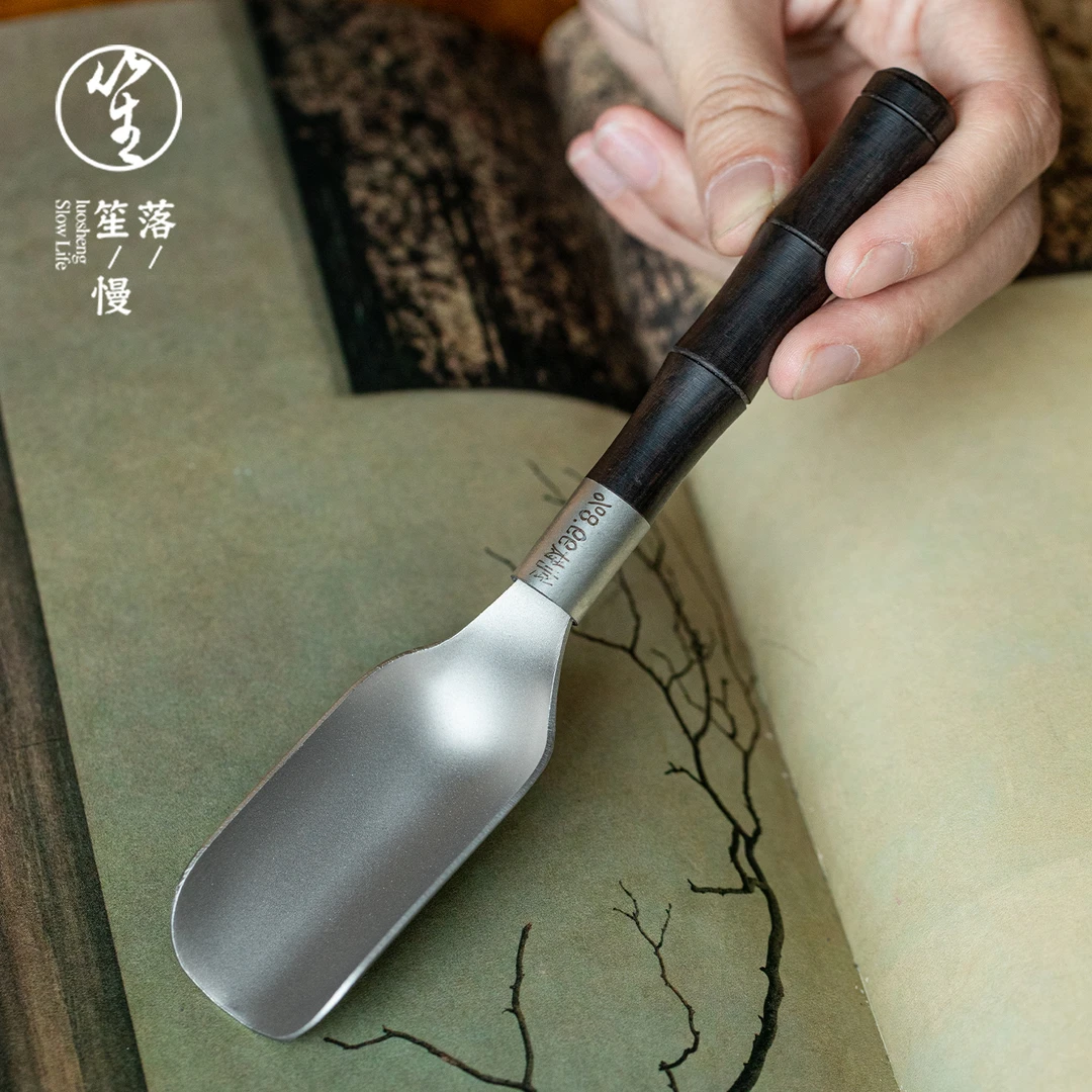 落笙纯钛茶勺子单只分茶匙茶铲投取茶叶黑檀木家用茶道六君子配件