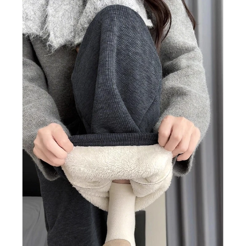 羊羔绒糯米裤窄版阔腿裤女2025年秋冬新款加绒加厚保暖显瘦休闲裤