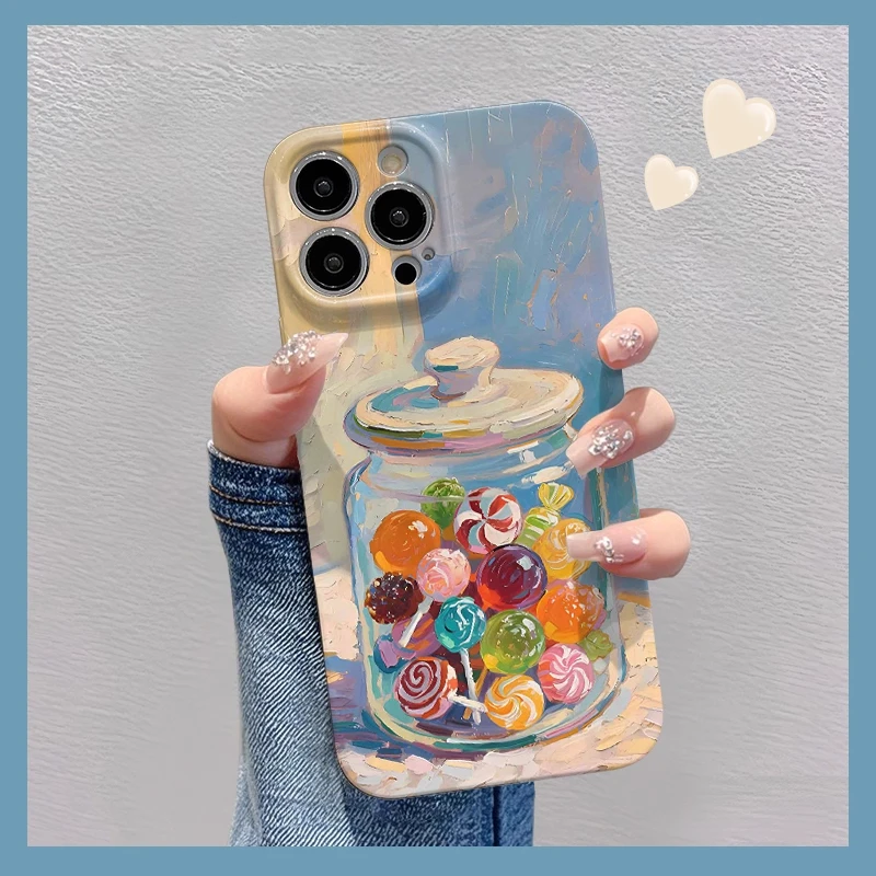 油画一罐糖果适用苹果16手机壳华为小众vivo小米15创意oppo菲林壳