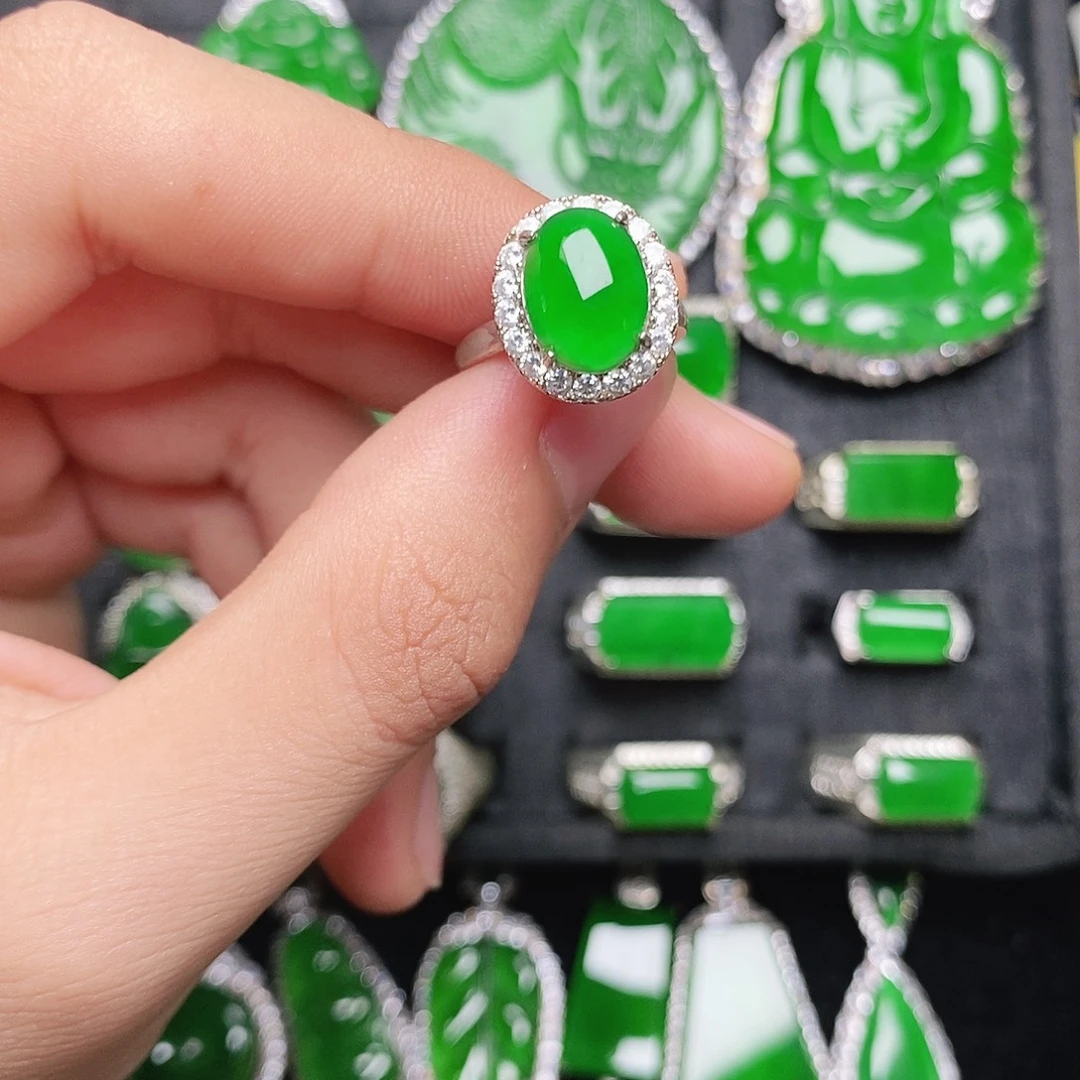 翡翠银S925镶嵌戒指戒指