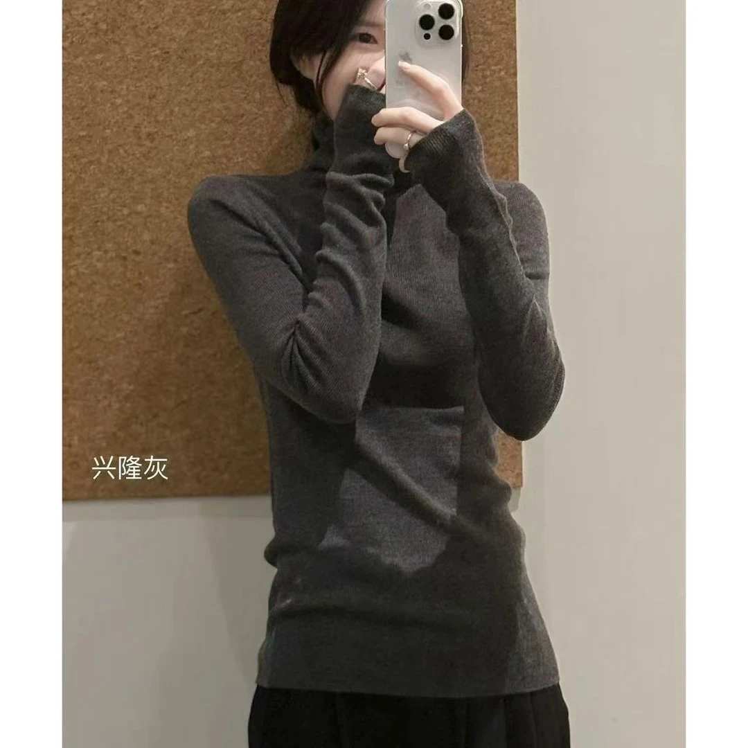 简约半高领显瘦毛针织上衣打底长袖纯色显瘦内搭堆堆领上衣W1-28