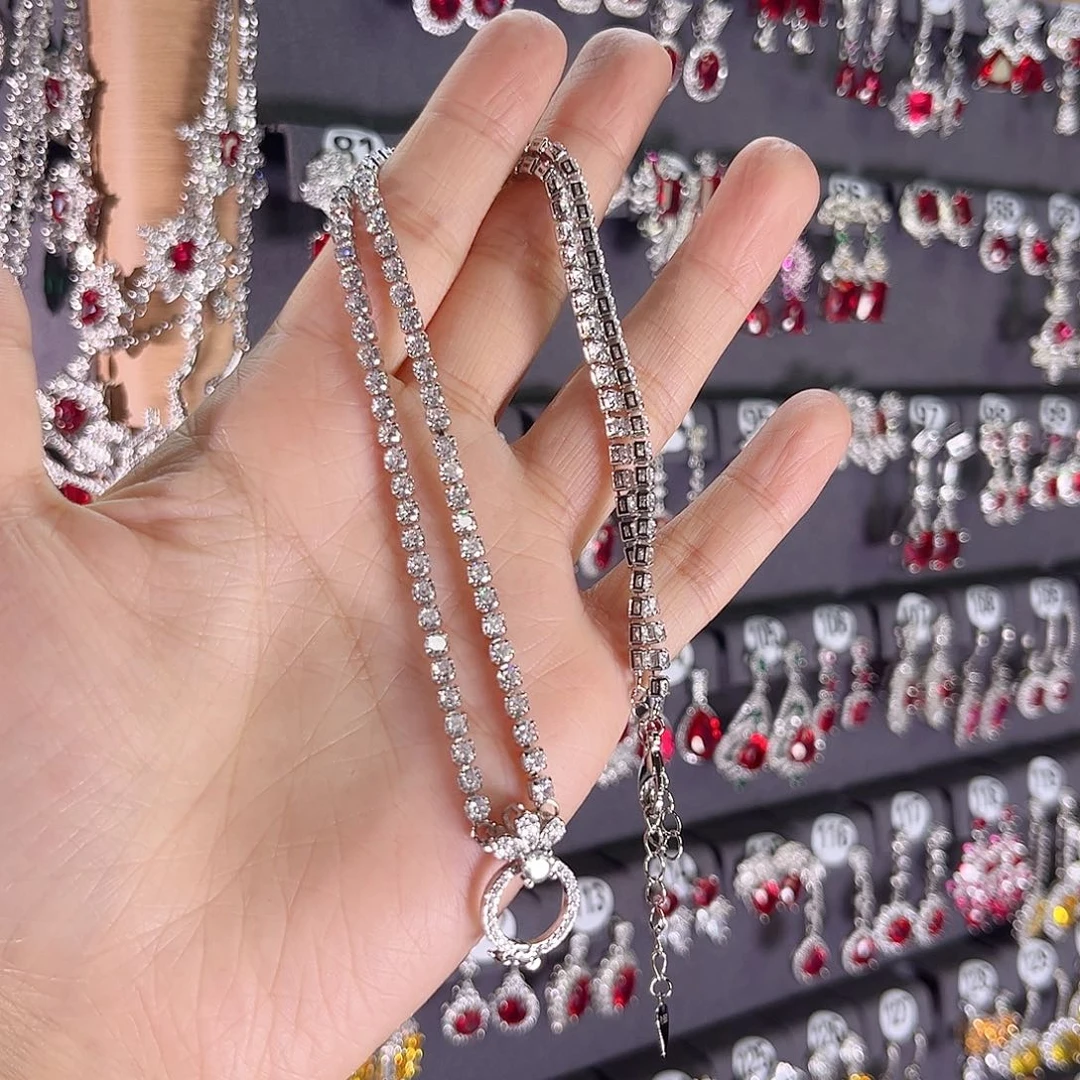 项链彩色蓝宝石银S925镶嵌万能链