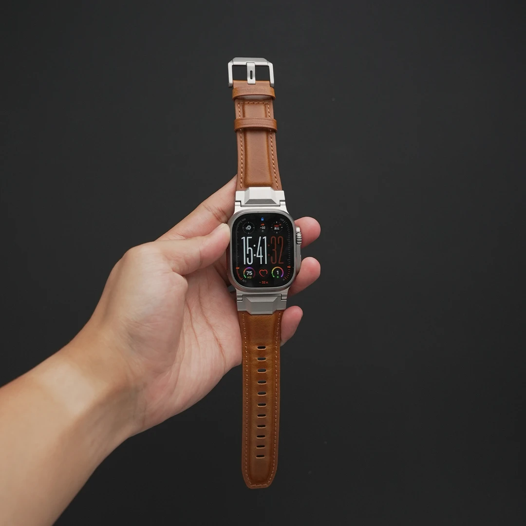 金属复古牛皮表带适用applewatchultra3苹果手表iwatch11表带男士