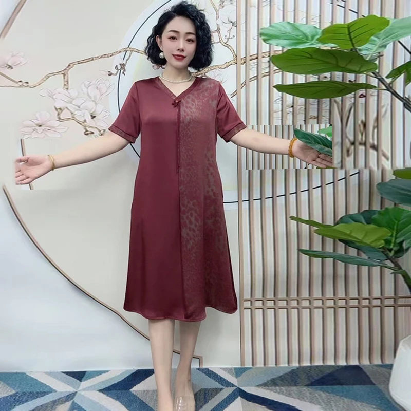 大码女装连衣裙轻奢风拼色洋气中长裙宽松遮肚显瘦妈妈减龄A字裙