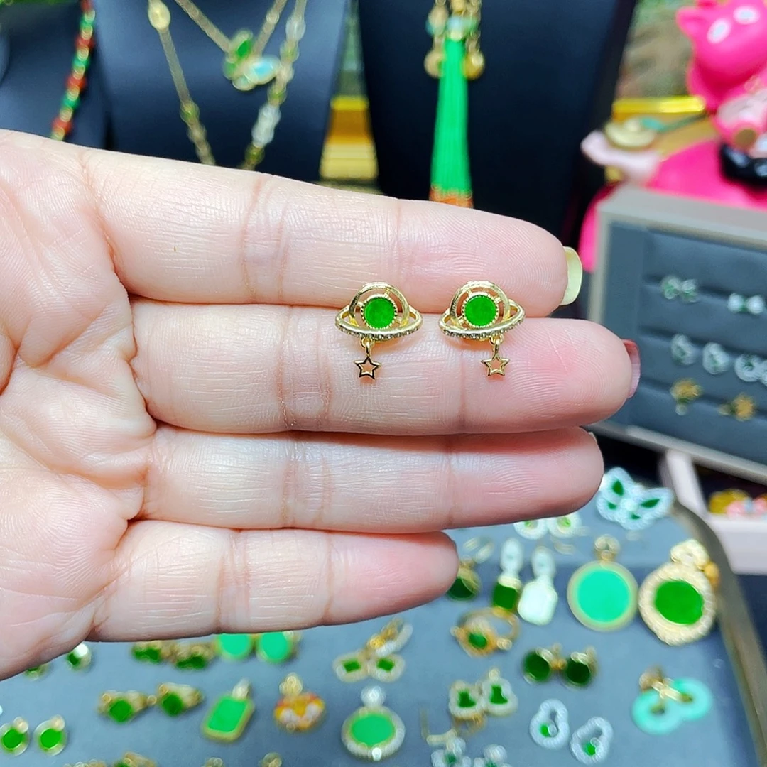 翡翠银S925镶嵌耳饰翡翠