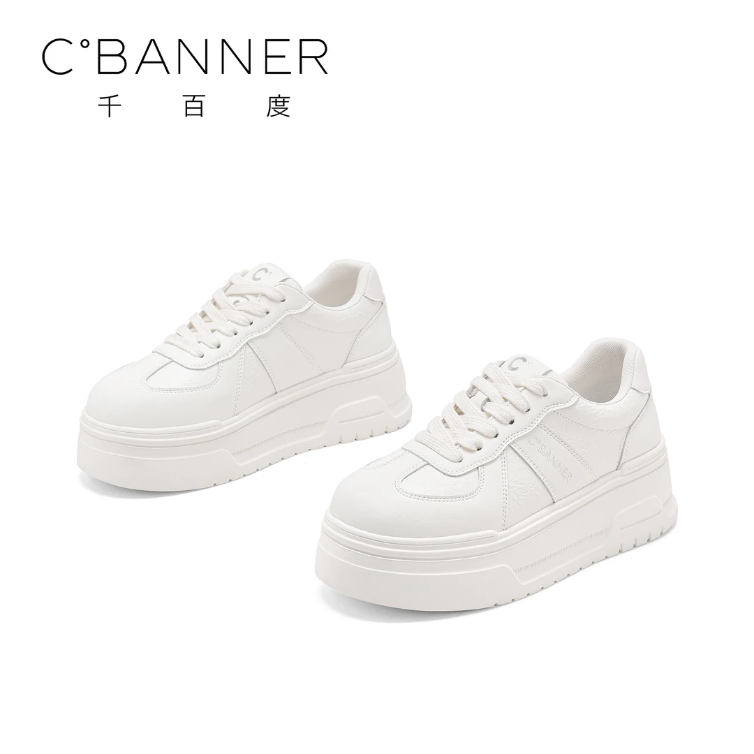 C.BANNER/千百度时尚休闲鞋女新款简约百搭厚底休闲鞋小白鞋白色
