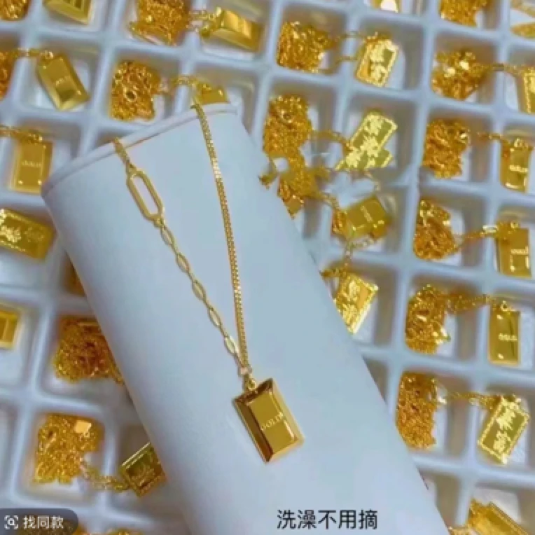 铜合金项链 （暴富小方砖项链女金色链子小众百搭饰品）招财锁骨链