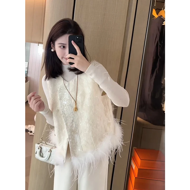 新中式国风重工刺绣亮片马甲女2025春秋轻奢洋气百搭马夹坎肩上衣