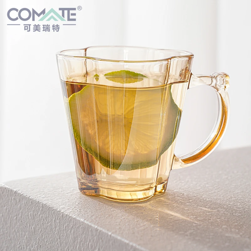 四只装高颜值五福梅花杯琥珀家用喝水杯耐热早餐杯茶杯大容