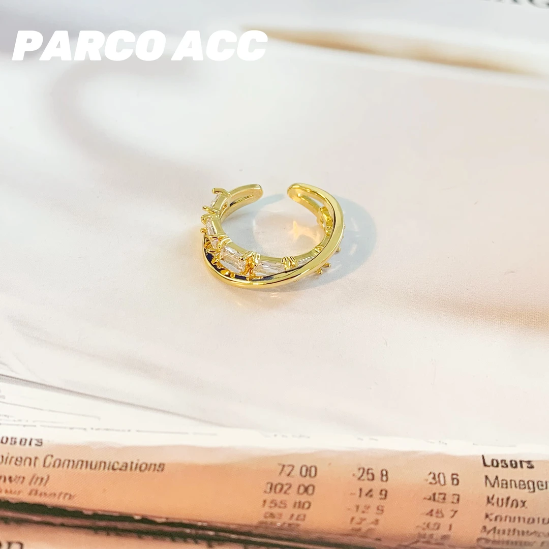 铜合金合成锆石戒指 Y408  金色星环戒指