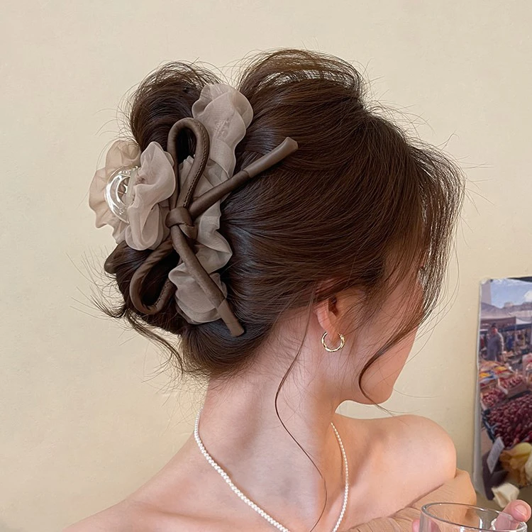 网纱蝴蝶结发夹抓夹女高级感2025新款鲨鱼夹春夏后脑勺发夹女头饰