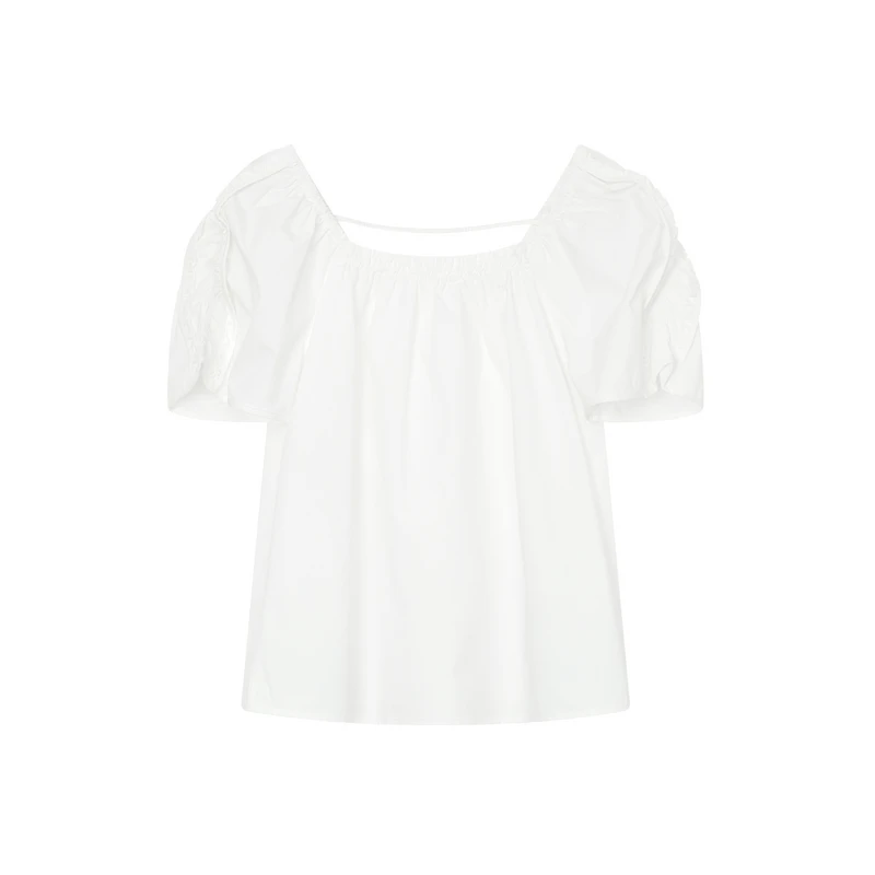 PK5109167白衬衫甜美衬衣气质牛仔时尚夏季法式泡泡袖方领