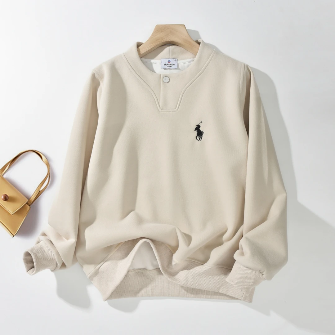 即墨 25春新款单扣卫衣打底百搭休闲时尚简约宽松运动风刺绣设计