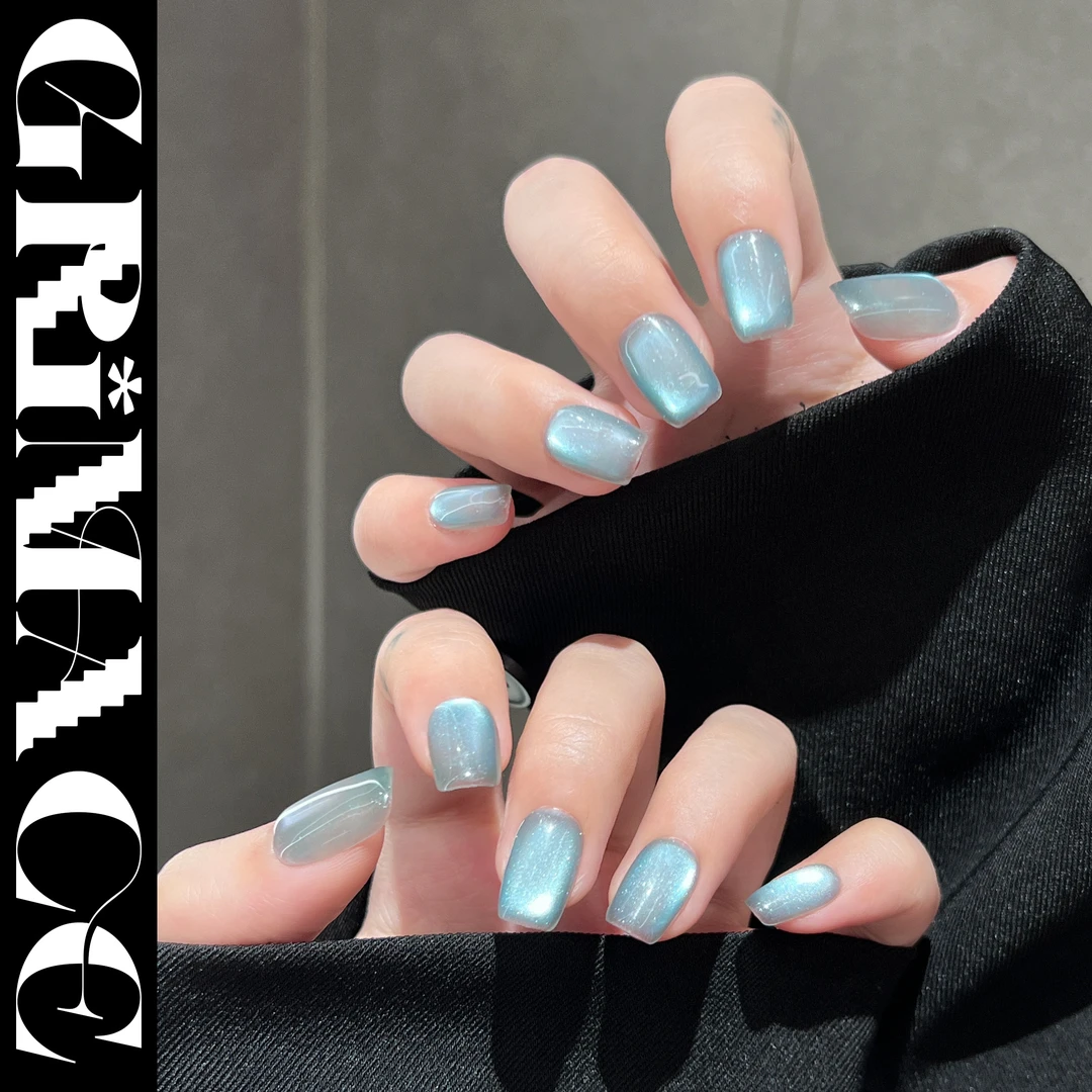 【蓝嘤嘤】怪相录纯手工穿戴美甲纯欲纯色日常简约百搭蓝色猫眼短甲