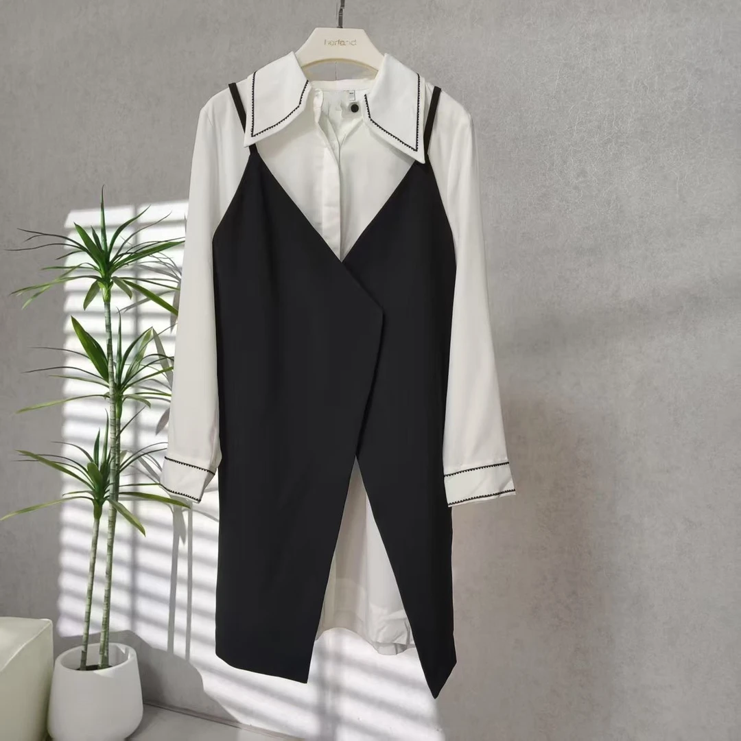 LI丽系列  Z808 女装春秋吊带衬衫连衣裙套装白色C71496031